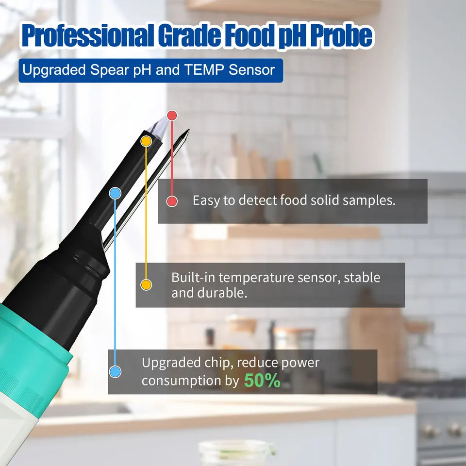 Digital Food PH Meter with KCL Kit 0.01 Resolution High Accuracy Sensor pH Tester for Meat Dough Sausage Cheese Cosmetics Soil